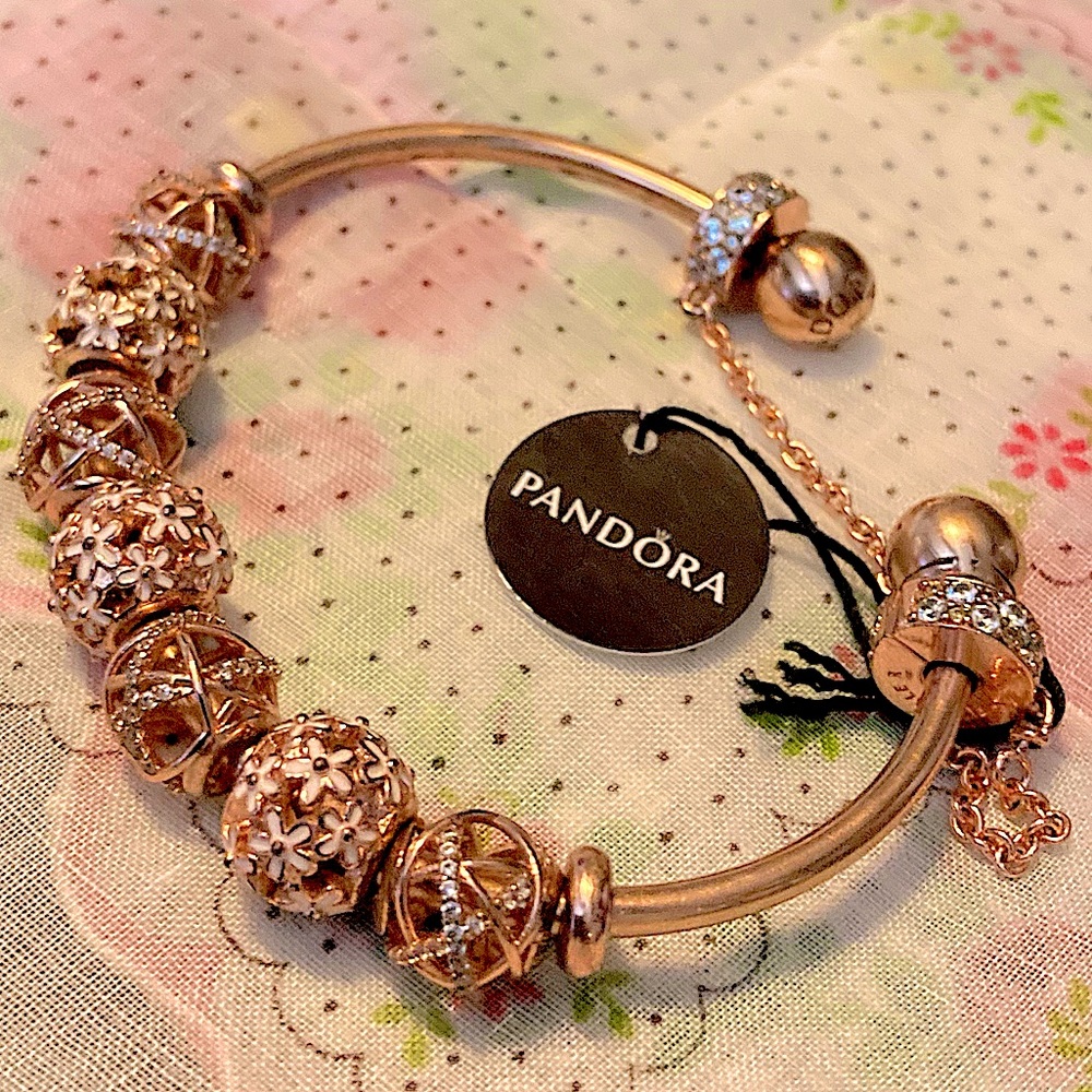 *AUTHENTIC PANDORA* 18krose gold over 925ss SIZE 3 Cuff bangle bracelet w/EXTRAS - Picture 7 of 15